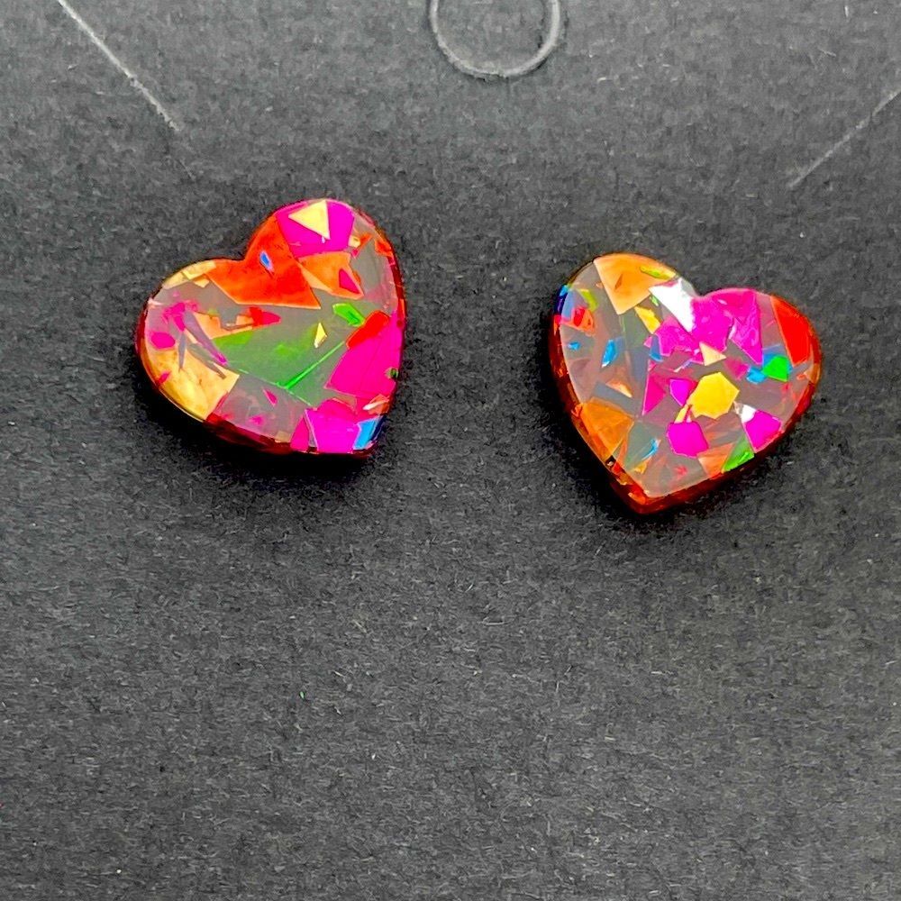 Colorful Heart Stud Earrings rainbow acrylic cute bright barbie vintage NEW